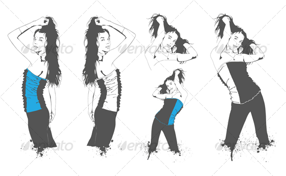 Beautiful Young Girl, Vector Portrait - People Characters