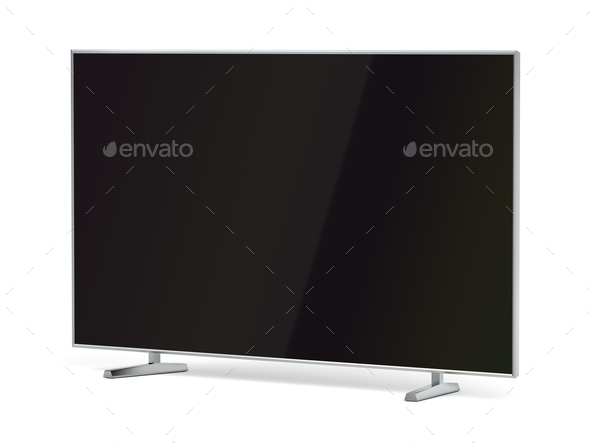 Flat screen tv with empty screen on white background