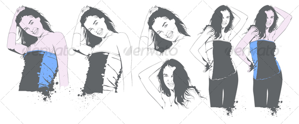 Beautiful Young Girl, Vector Portrait - People Characters