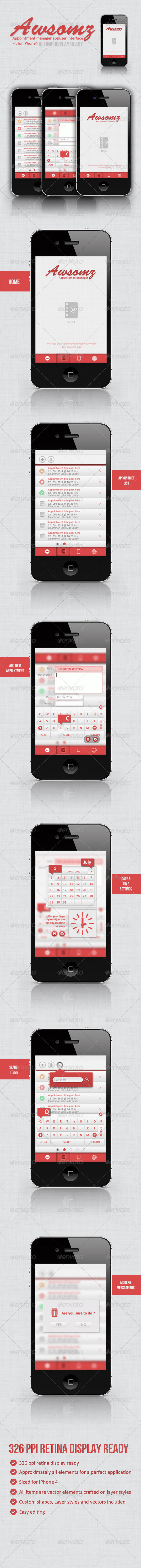 Retina de Awsomz Appointment Manager iPhone Ui Kit - User Interfaces Web Elements