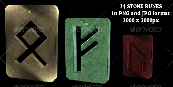 24 Stone Runes - 3D Renders Graphics