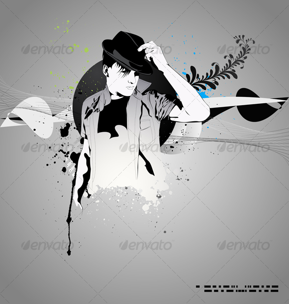 Handsome Young Man in a Hat, Graffiti Style - People Characters