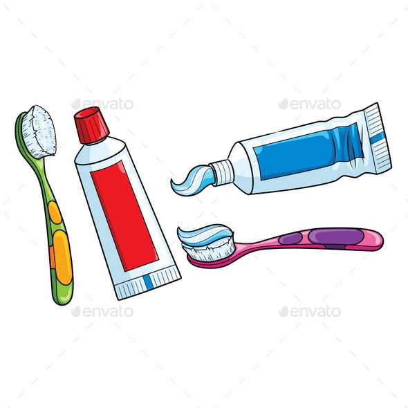 cartoon toothbrush and toothpaste