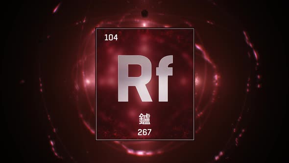 Rutherfordium as Element 104 of the Periodic Table on Red Background in Chinese Language