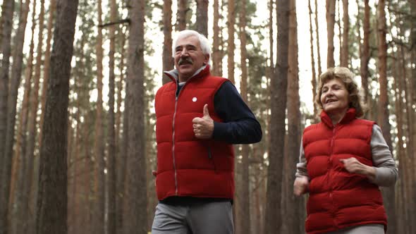 Old Spouses Exercising in Forest alt