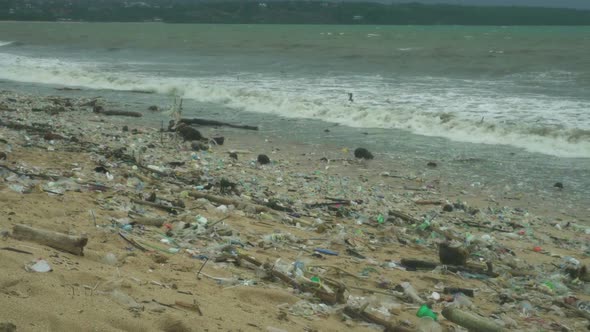 Plastic Pollution Beach. Heavy Pile of Garbage in Asian Countries. Ecology Catastrophe. World