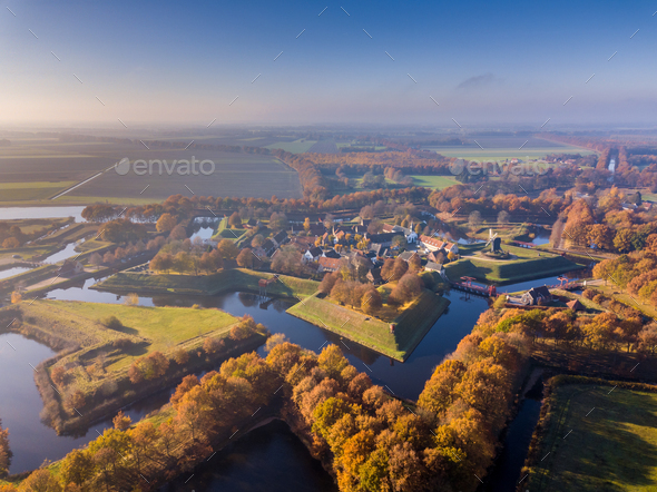Aerial view of Fortification village of Bourtange - Stock Photo - Images