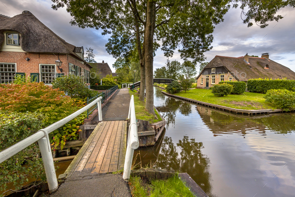 Canals in Giethoorn Village - Stock Photo - Images