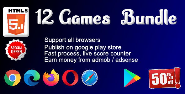HTML5 - 12 games Bundle ( Support android, iOS, computer browsers )