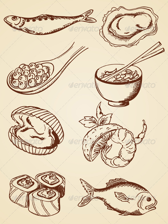 Hand Drawn Vintage Seafood - Food Objects