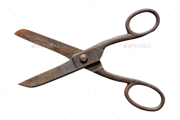 vintage household scissors isolated over white background, Stock image