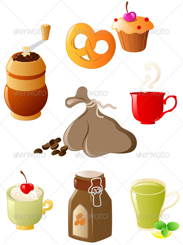 Set of Coffee and Tea Icons - Food Objects