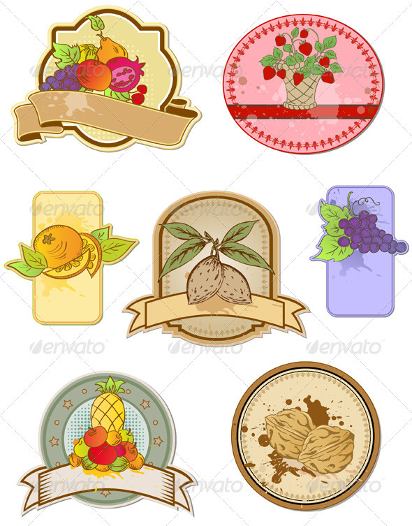 Set of Vintage Labels with Fruits - Food Objects