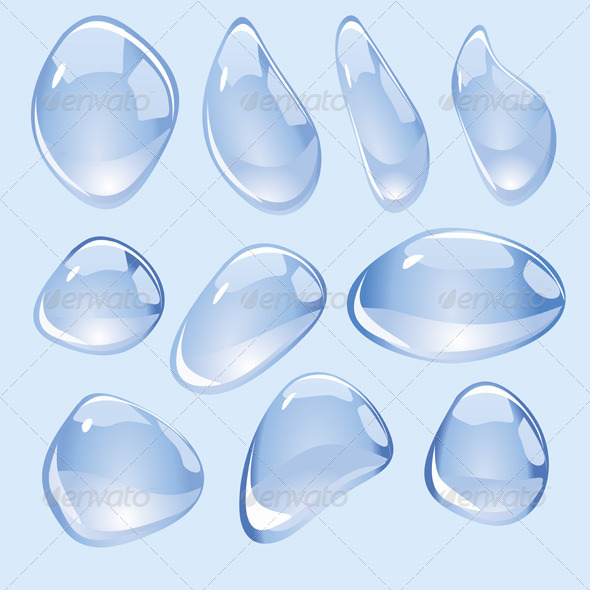 Clear Blue Vector Water Drops Set