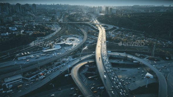 Night urban traffic road system sight aerial view