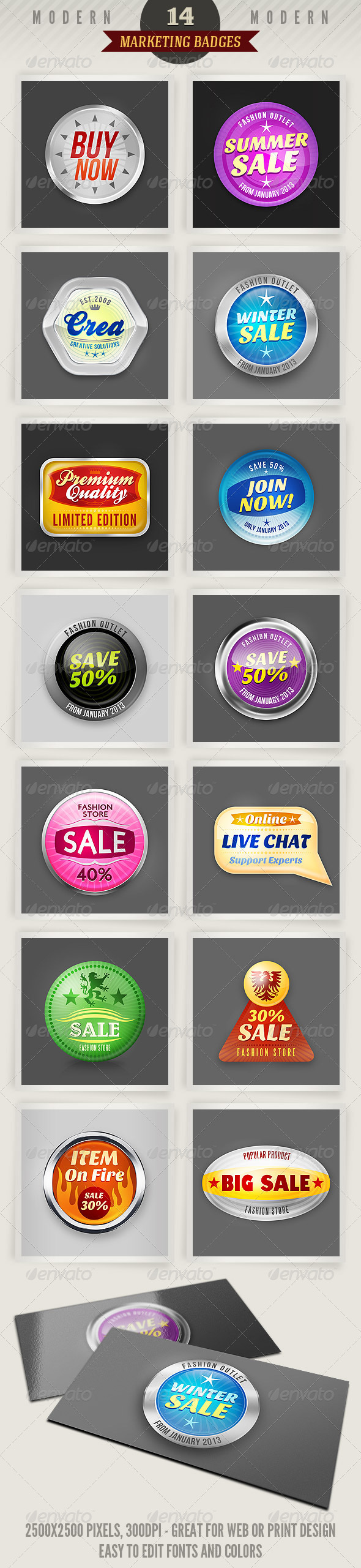 14 Modern Marketing Badges - Badges & Stickers Web Elements