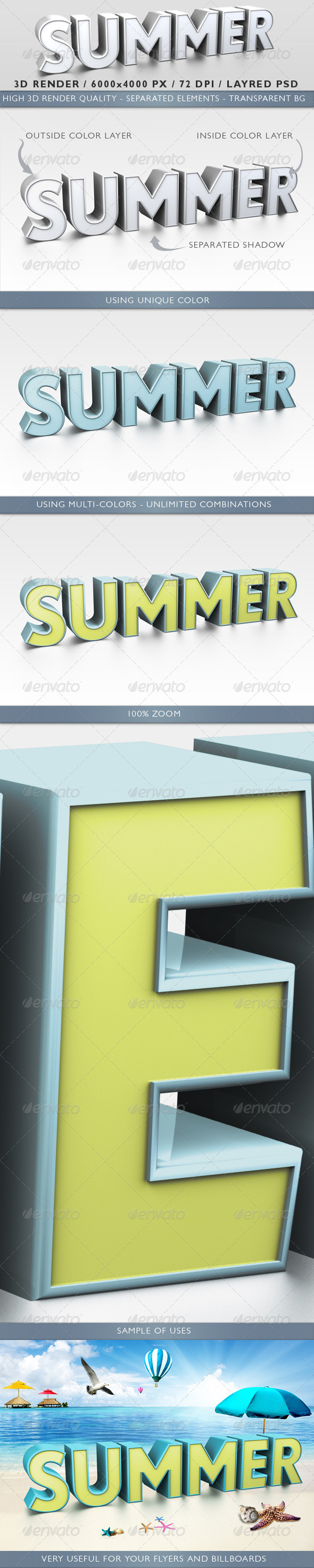3D Render of a Summer Word - Text 3D Renders