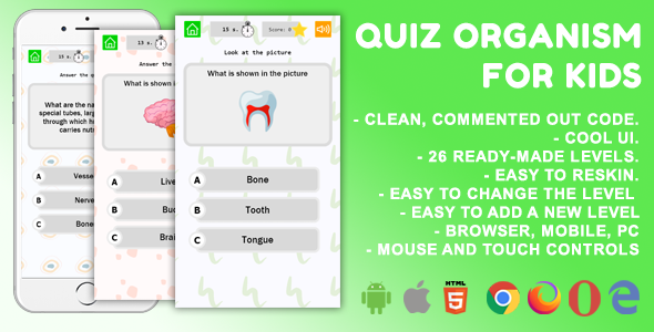 Quiz Organism For Kids. Mobile Game .c3p