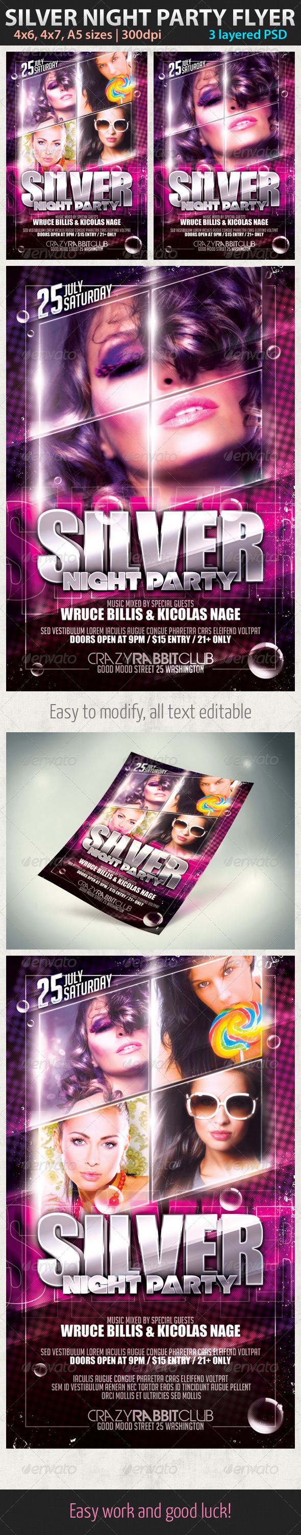 Silver Night Party Flyer - Clubs & Parties Events