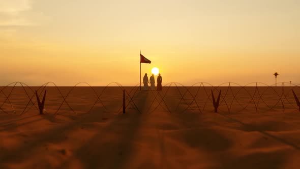 People and Barbed Wire Reaching the UAE Border alt