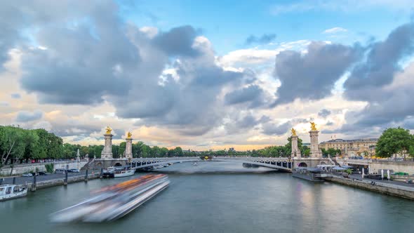 Bridge of Alexandre III Spanning the River Seine Timelapse Hyperlapse alt