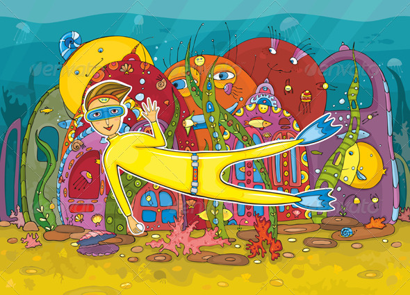 Diver Underwater Inhabitant - Characters Vectors