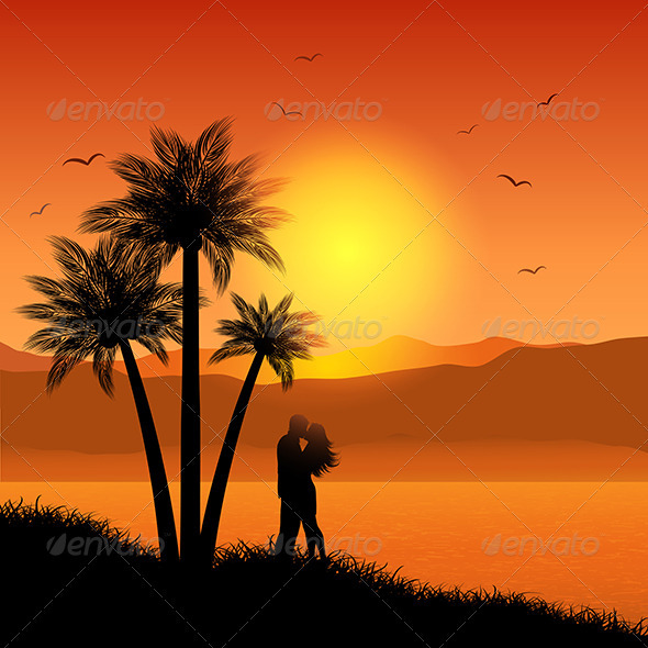 Kissing couple in tropical landscape - People Characters