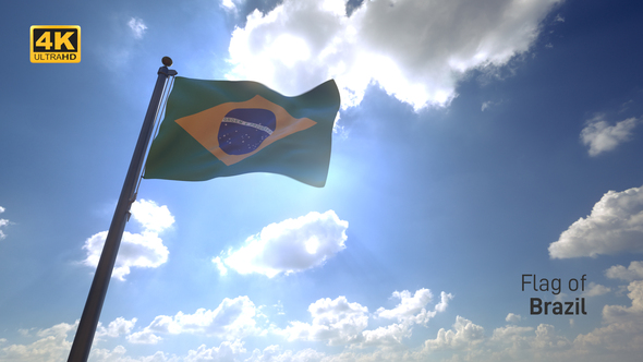 Brazil Flag on a Flagpole V4 - 4K alt