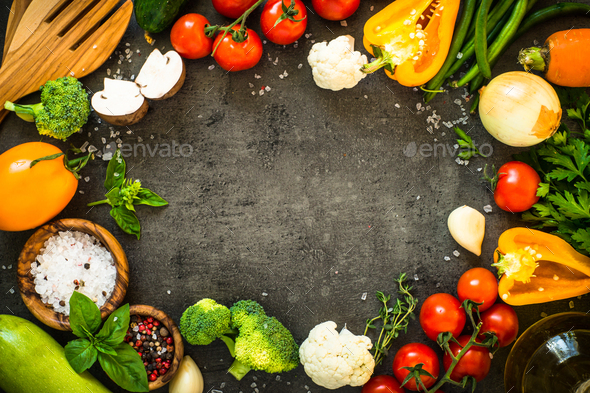 Healthy food background on black table Stock Photo by Nadianb | PhotoDune