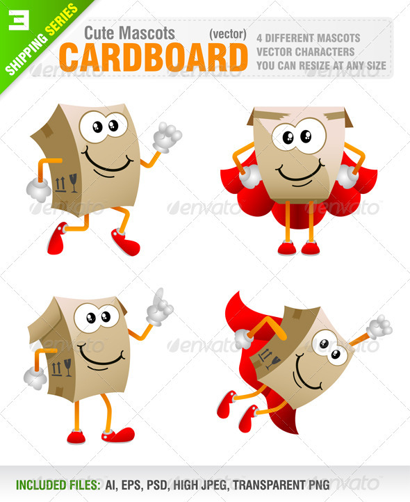 4 Cardboard Mascots - Characters Vectors