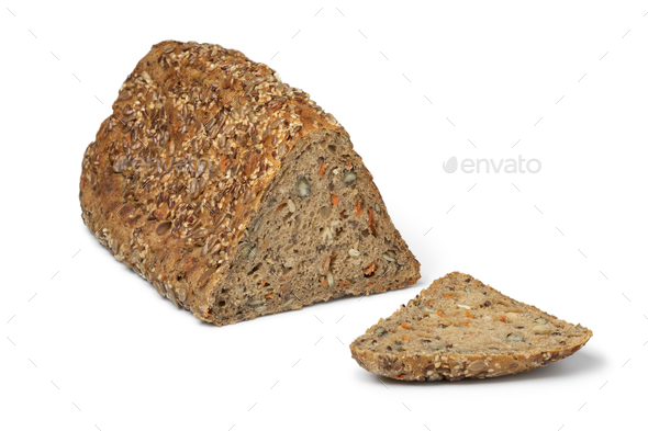 Fresh triangle loaf of German healthy rye seed bread - Stock Photo - Images