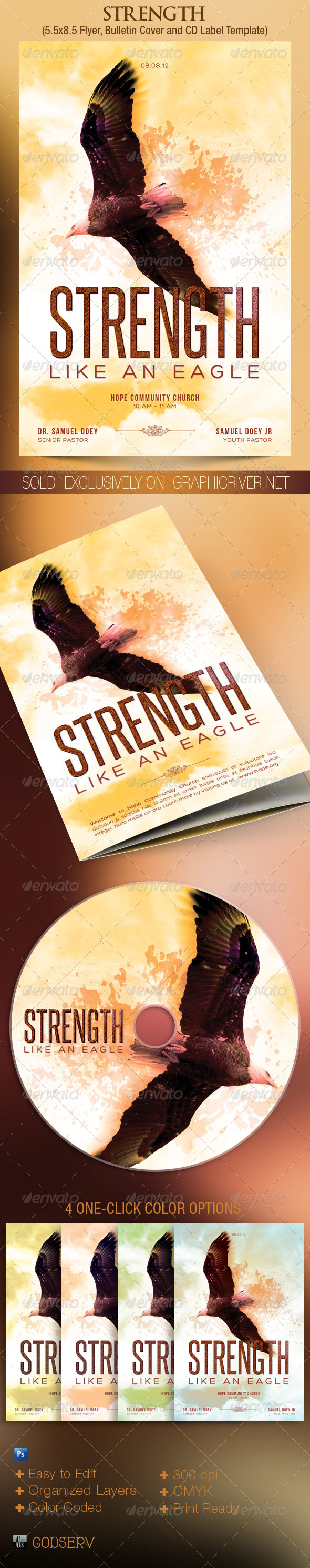 Eagle Strength Flyer Bulletin CD Template - Church Flyers