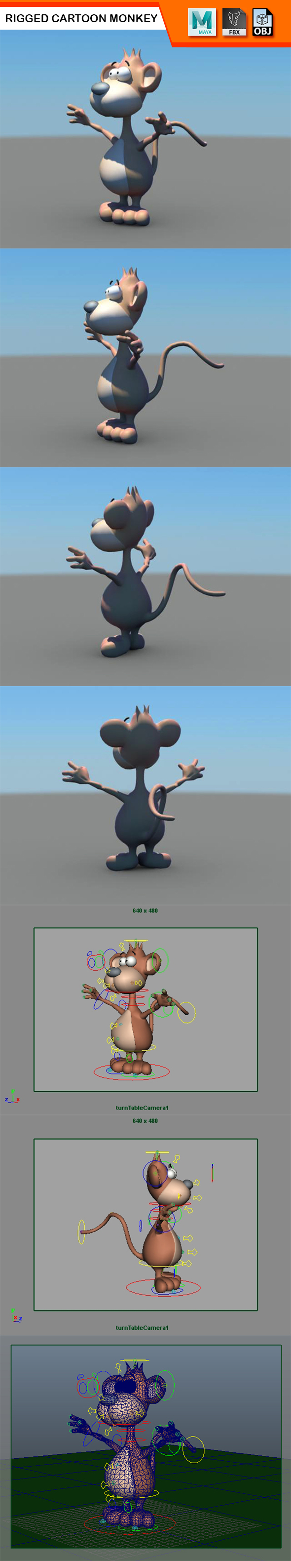 Rigged Cartoon Monkey - 3Docean 28426922