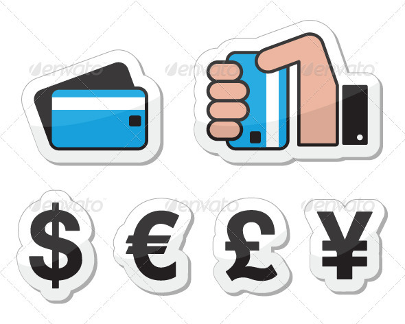 Shopping, payment methods, currency icons - Web Elements Vectors