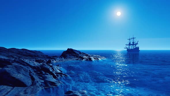 Stone coast and pirate ship