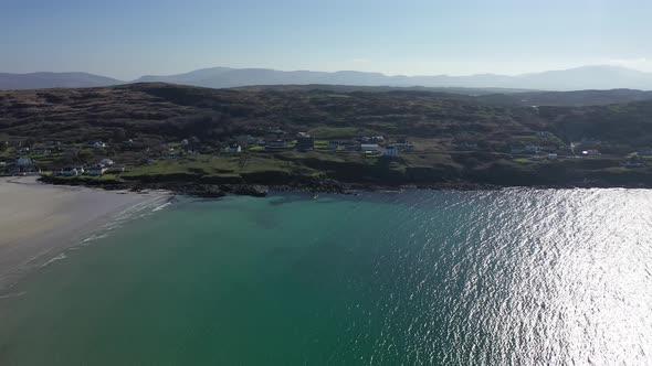 Aerial View of the Awarded Narin Beach By Portnoo and Inishkeel Island in County Donegal Ireland alt