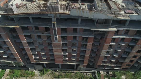 Aerial Drone Footage of Abandoned Unfinished Building in the Center of Kiev