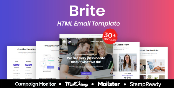 Brite - Multipurpose Responsive Email Template 30+ Modules Mailchimp