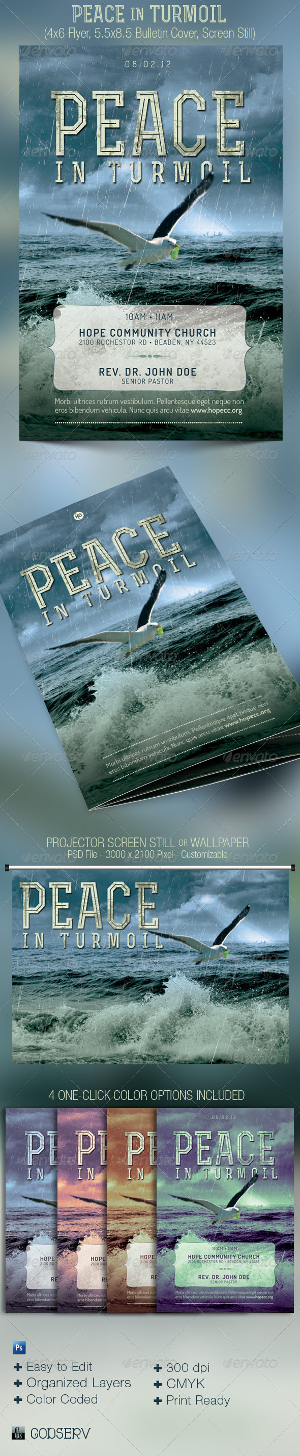 Peace Turmoil Flyer Bulletin Cover Template - Church Flyers