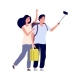 Tourist Selfie. Young Couple with Backpacks