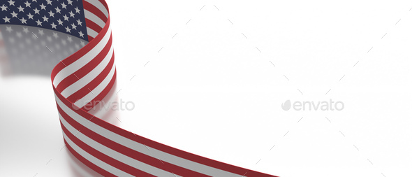 USA flag flyer on white background, copy space, card template. 3d illustration - Stock Photo - Images