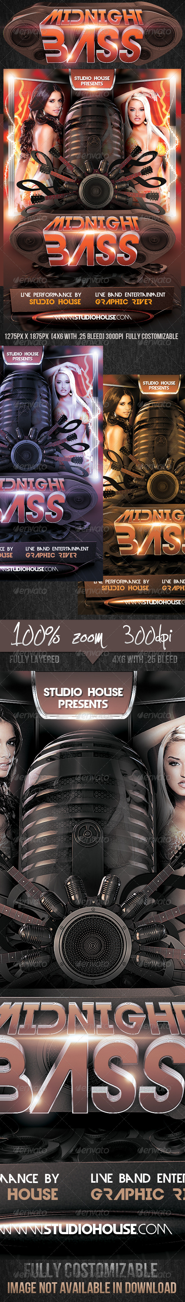 Midnight Bass Party flyer - Clubs & Parties Events