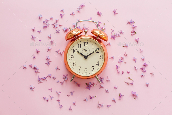 Stylish Vintage Alarm Clock On Pink, Pink Retro Alarm Clock