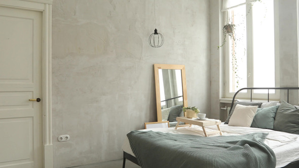 Interior of White and Gray Cozy Bedroom