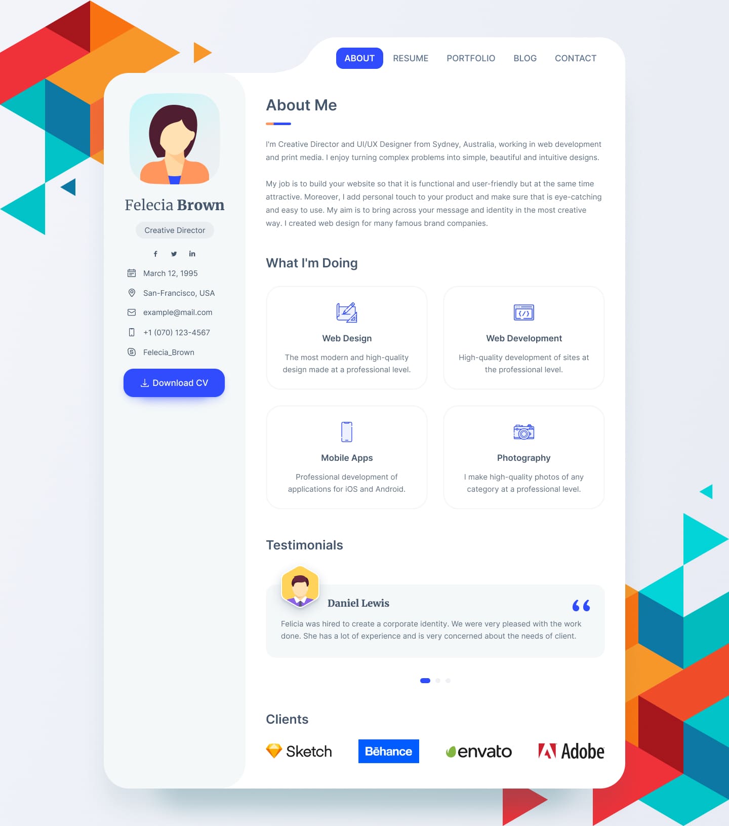 vCard – Figma Resume / CV / Portfolio by ArtTemplate | ThemeForest