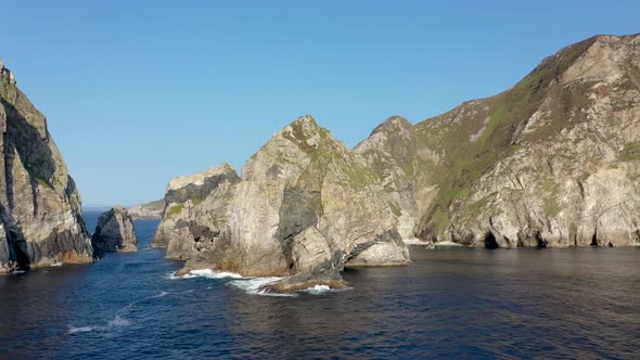 Flying Towards Cnoc Na Mara the Hidden Stack and Tormore Island at Glenlough Bay Between Port and alt