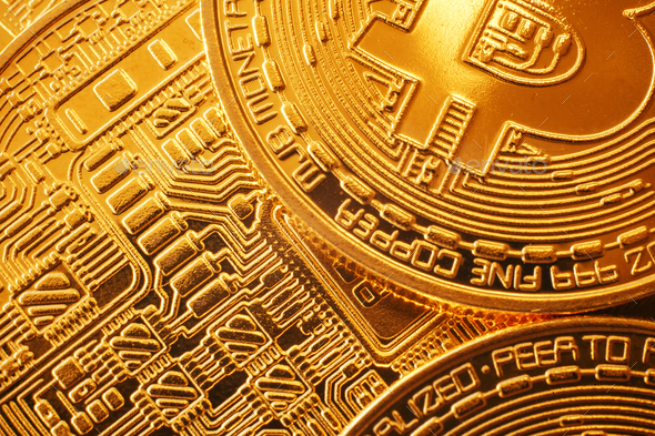 Shiny golden bitcoins pattern, gold money wallpaper