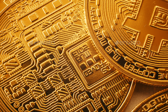 Shiny golden bitcoins pattern, gold money wallpaper