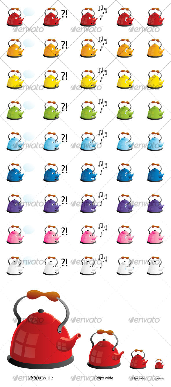 Colorful Teapots in Four Moods Icon Set - Miscellaneous Characters