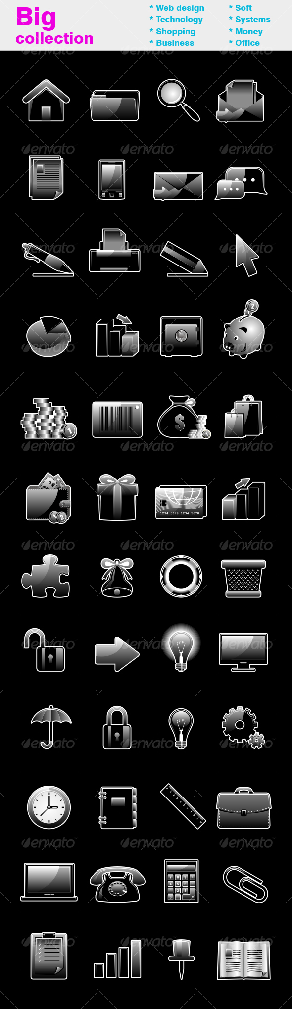 Black glossy icon set - Web Icons
